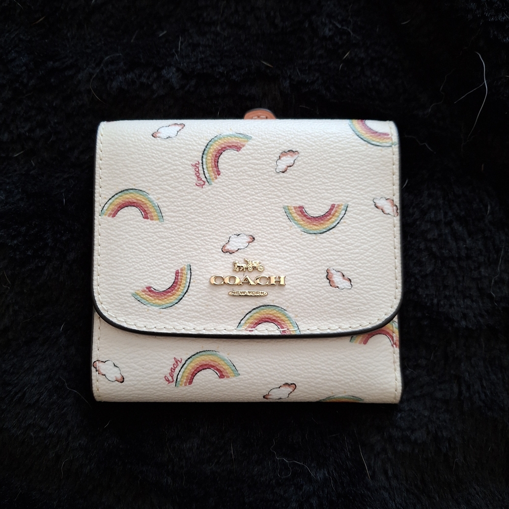 Coach Cream Wallet with Rainbow Print